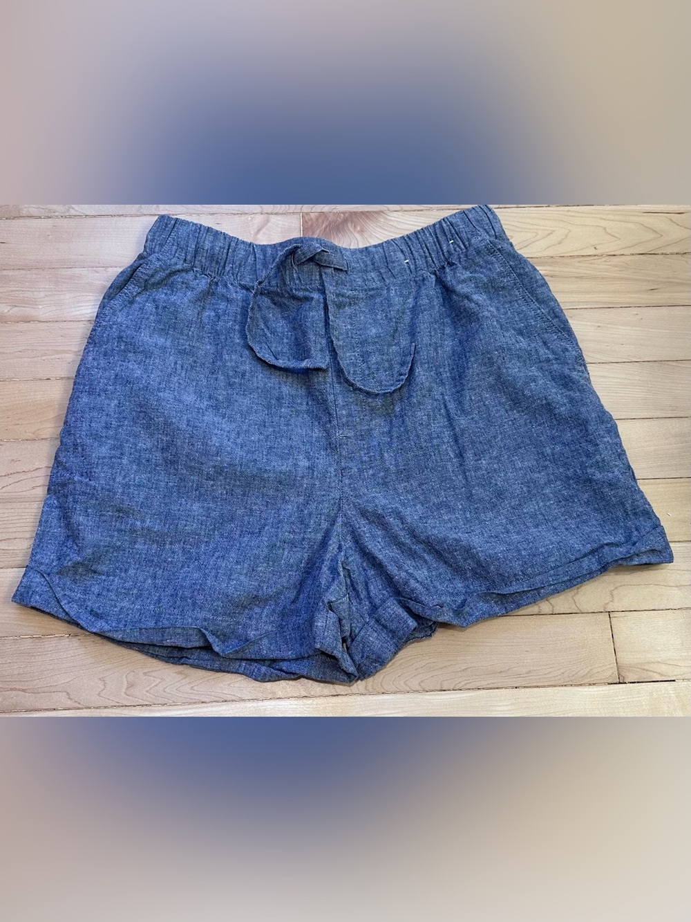 Uniqlo Women's Blue High-Waist Pull-On Cotton-Linen Shorts